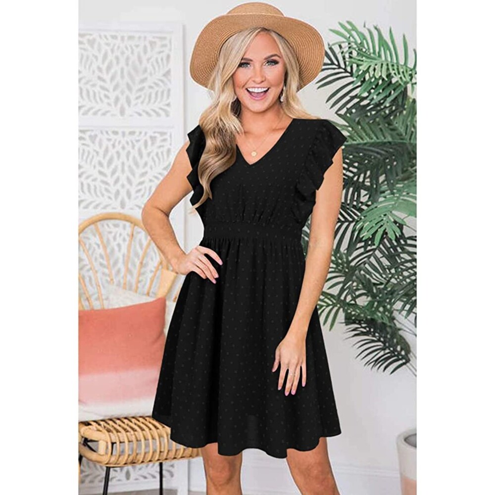 Solersun Summer V Neck Ruffle Sleeveless Stretchy Swing Mini Dress Sz M